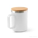 Copo de viagem em aço inox 90% reciclado, térmico com parede dupla isolada a vácuo e tampa em bambu 420 mL | Mega Copos PP