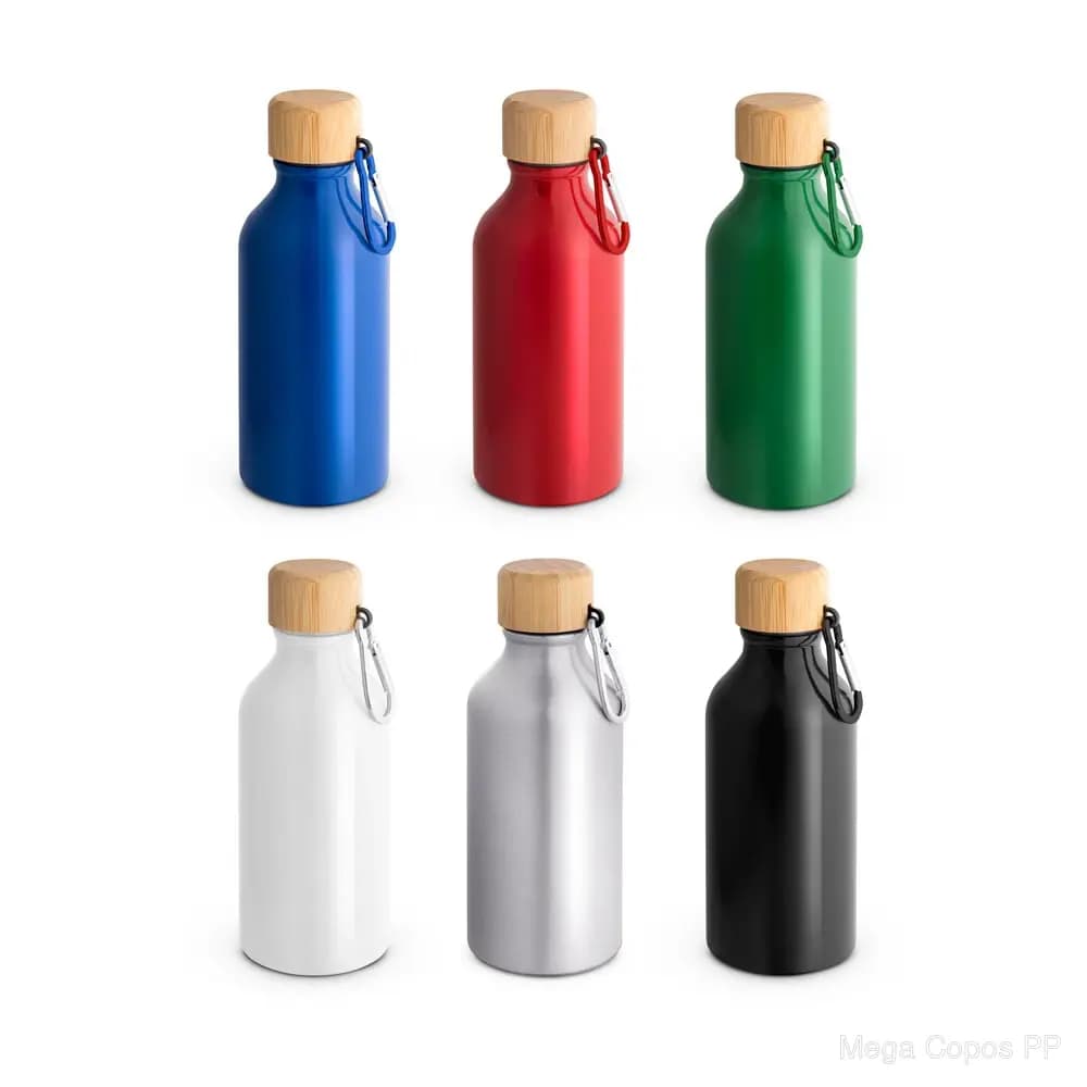 Squeeze em alumínio 100% reciclado com cor sólida brilhante 400 mL | Mega Copos PP