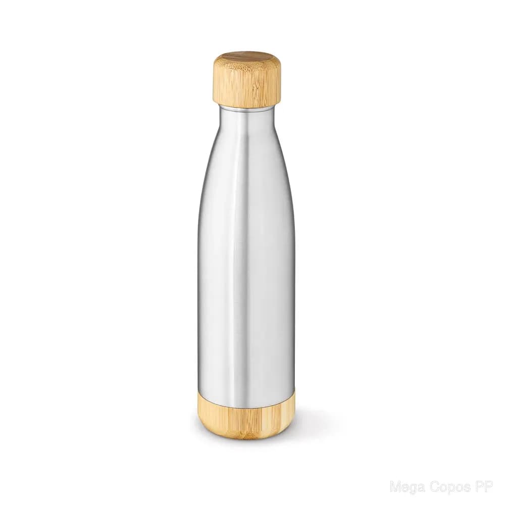 Garrafa em aço inox 90% reciclado de parede dupla térmica, isolada a vácuo com tampa em bambu 800 mL | Mega Copos PP