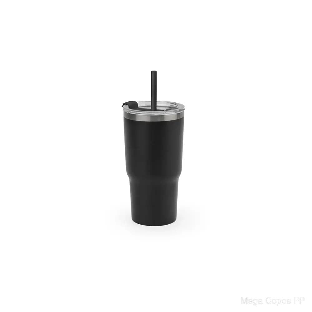 Copo de viagem compacto em aço inox 91% reciclado com parede dupla isolada a vácuo e acabamento mate 600 mL | Mega Copos PP