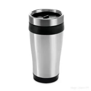 Copo de viagem em aço inox e PP, térmico com parede dupla isolada a ar 420 mL