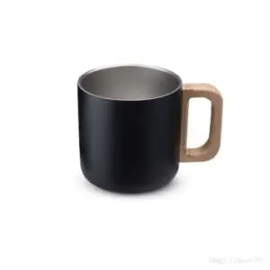 Caneca térmica com alça em madeira