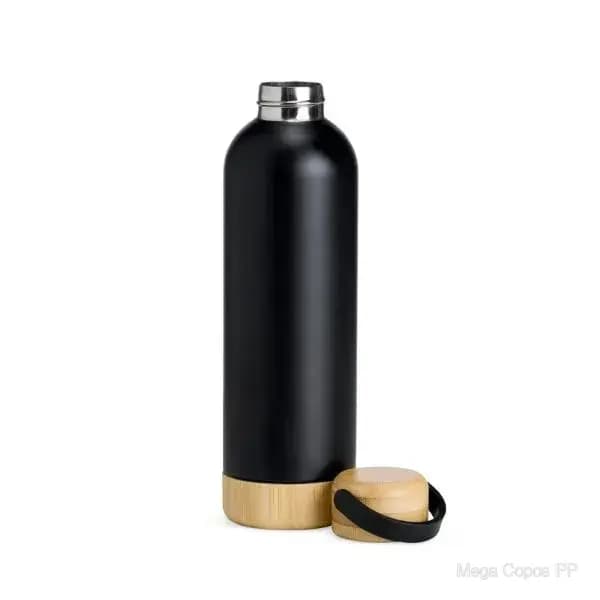 Garrafa Parede Dupla com Detalhes em Bambu - Preta - 500 Ml | Mega Copos PP