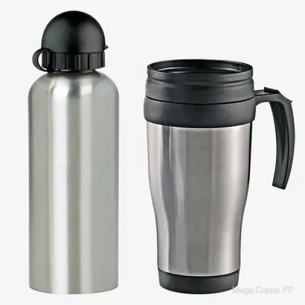 Conj. de Squeeze e Caneca em Aço Inox  600/410 Ml- 2 Pçs | Mega Copos PP
