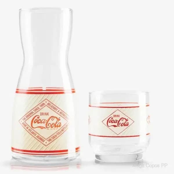 Moringa de Vidro com Copo Coca Cola Retrô - 500ml / 290ml | Mega Copos PP