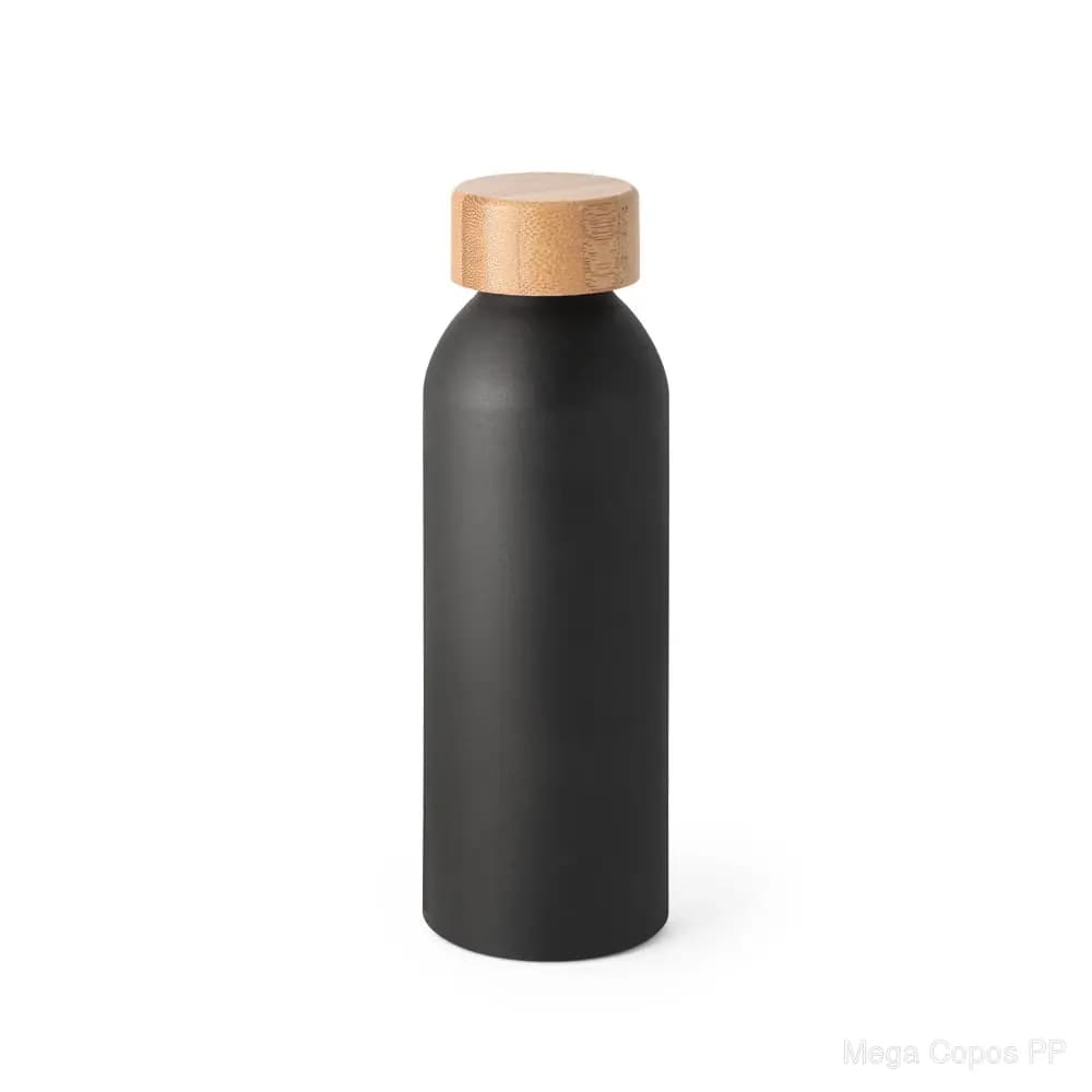 Squeeze em alumínio com acabamento mate e tampa em bambu 550 mL | Mega Copos PP