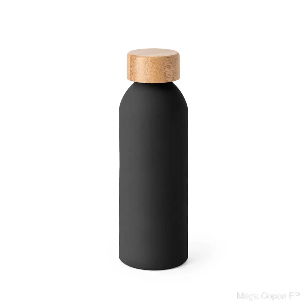 Squeeze em alumínio com acabamento emborrachado e tampa em bambu 550 mL | Mega Copos PP